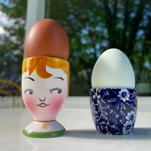 Burleigh Stafforshire Calico Blue Egg Cup and and lady head egg cup